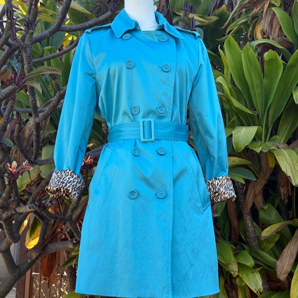 Stylish Blue & Cheetah Print Trench Coat for Women
